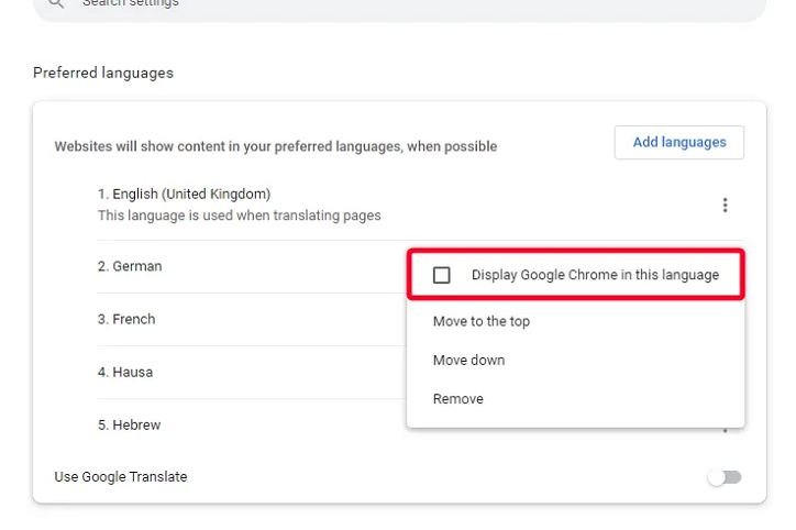 تغییر زبان گوگل کروم در ویندوز 10
