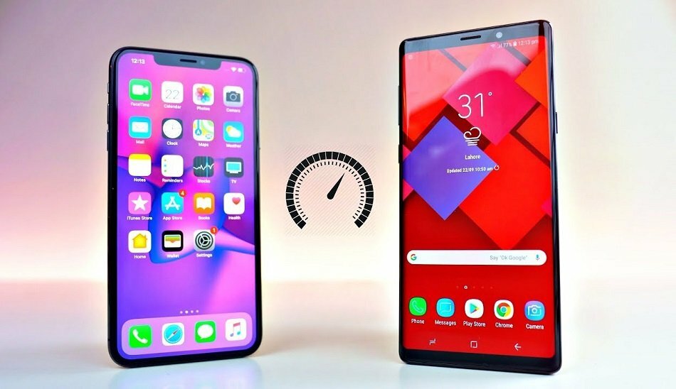 iphone xs max vs. galaxy note 9 آزمون سرعت آیفون 10 اس مکس و گلکسی نوت 9