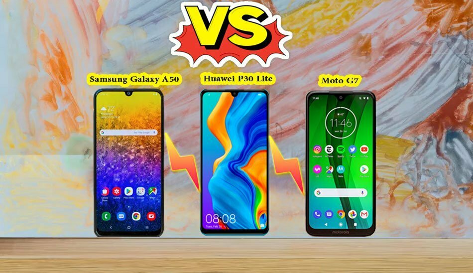 samsung galaxy a50 vs huawei p30 vs motorola moto g7 / مقایسه سامسونگ با هواوی P30 لایت و موتورولا G7