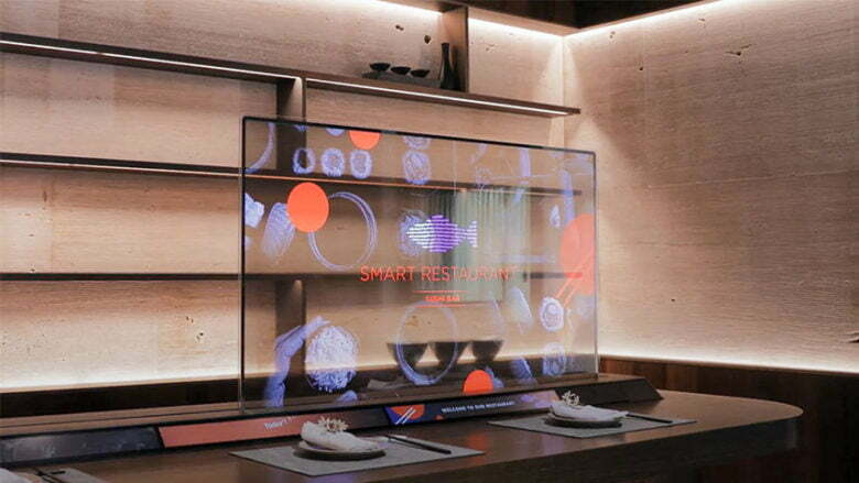 Restaurant: 55-inch Transparent OLED & 23.1-inch in-Touch Stretch Display