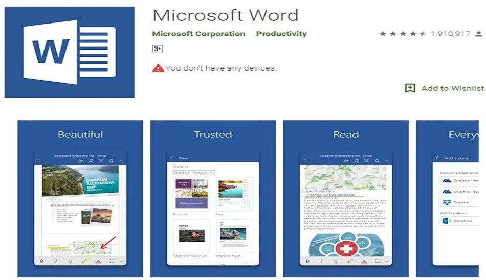 1. تطبيق Microsoft Word لنظام Android تحويل مجاني من Word إلى PDF على iPhone