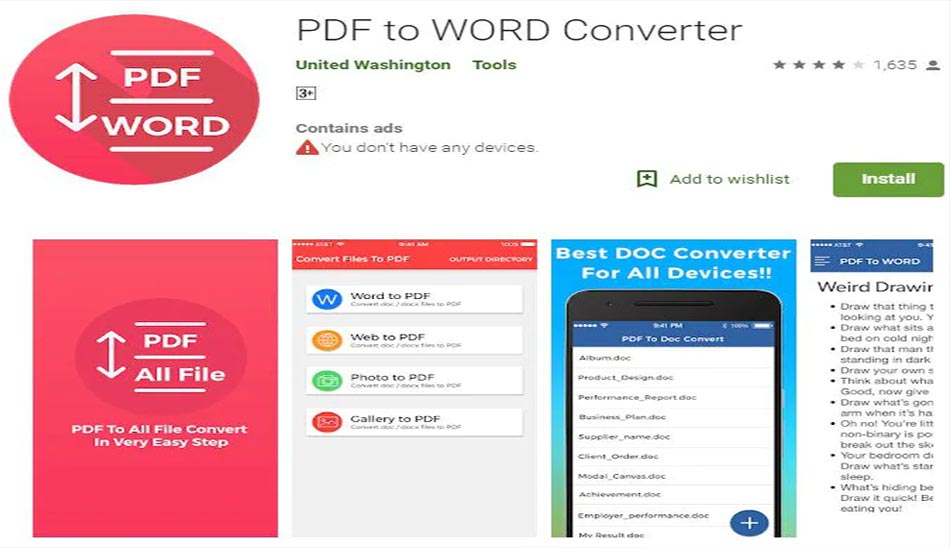 5. تطبيق PDF to Word Converter لتحويل ملف Word إلى PDF على الهاتف