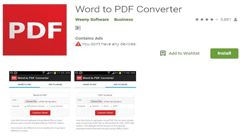 4. تطبيق Word to PDF Converter ، كيفية تحويل Word إلى PDF على Android