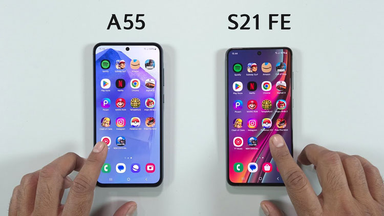 مقایسه گلکسی A55 با S21 FE از نظر نرم افزاری