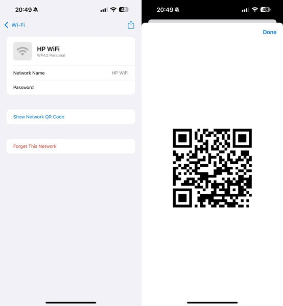 اشتراک گذاری پسورد وای فای با کد QR