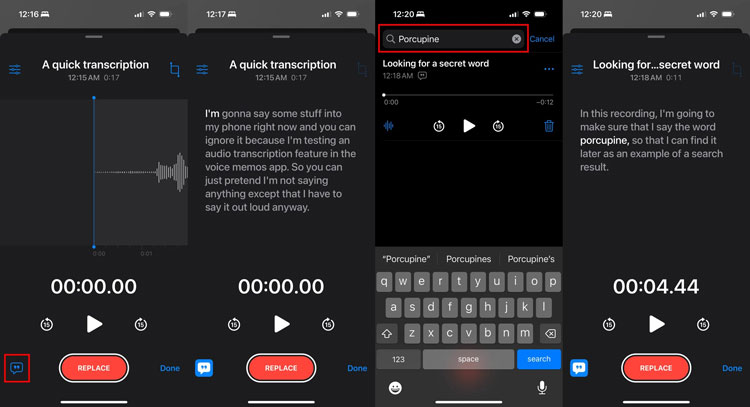ویژگی ساخت متن از Voice Memos